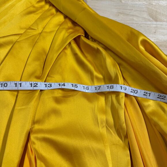 Mac Duggal NWT Yellow Faux Wrap Puff Shoulder Long Sleeve A-Line Gown Flaw* Sz 4 - Picture 9 of 12